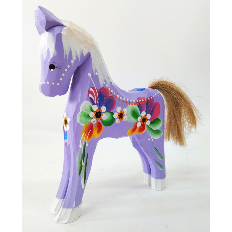Cheval en bois peint violet 12x10 cm