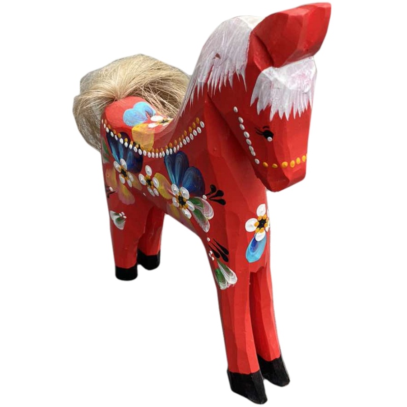 Cheval en bois peint rouge 12x10 cm