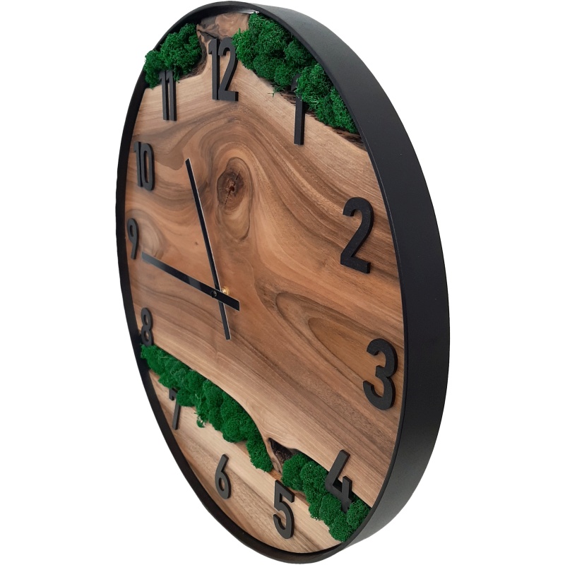 Horloge en bois avec mousse, cercle 50 cm