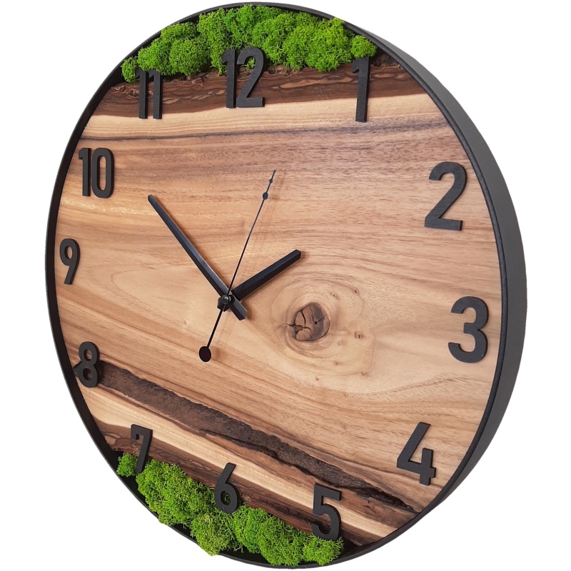 Horloge en bois avec mousse, cercle 40 cm