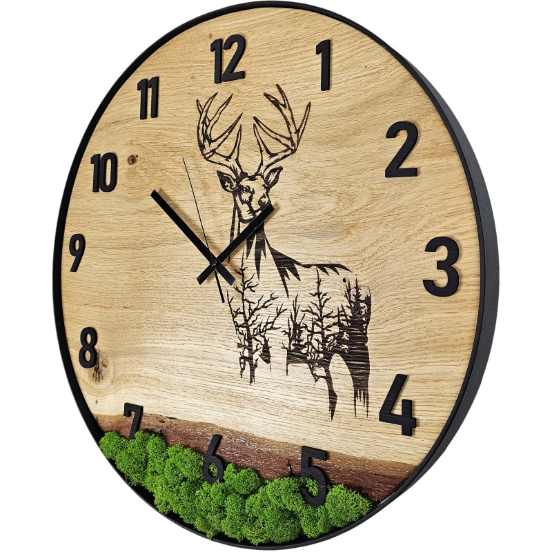Horloge en bois avec mousse, cercle 50 cm