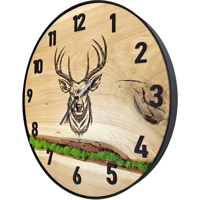 Horloge en bois avec mousse, cercle 50 cm