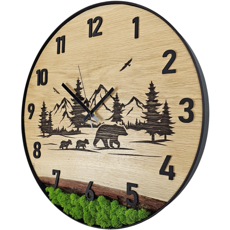 Horloge en bois avec mousse, cercle 50 cm