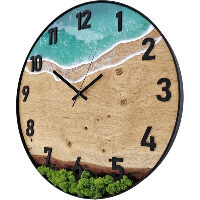 Horloge en bois avec mousse, cercle 50 cm
