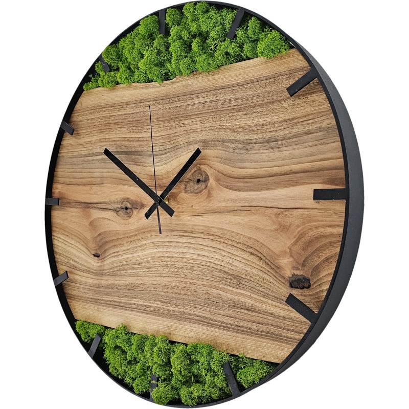 Horloge en bois avec mousse, cercle 40 cm