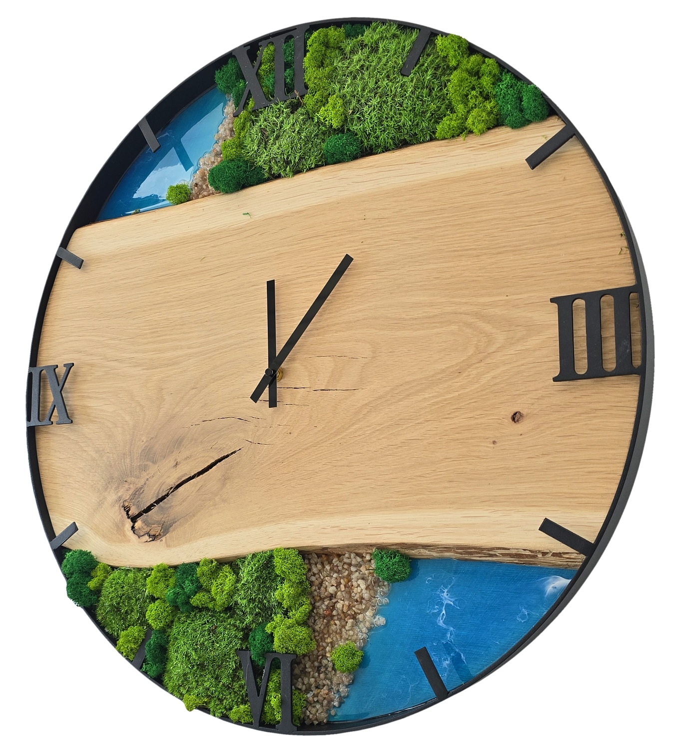 Horloge en bois avec mousse, cercle 50 cm