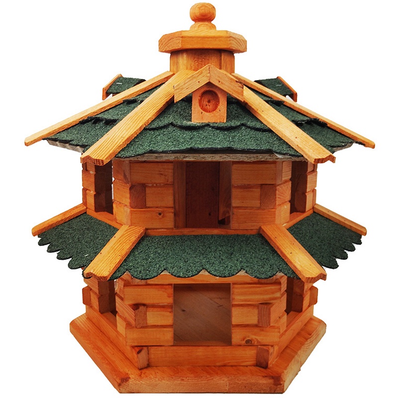 Mangeoire à oiseaux en bois avec récipient à nourriture