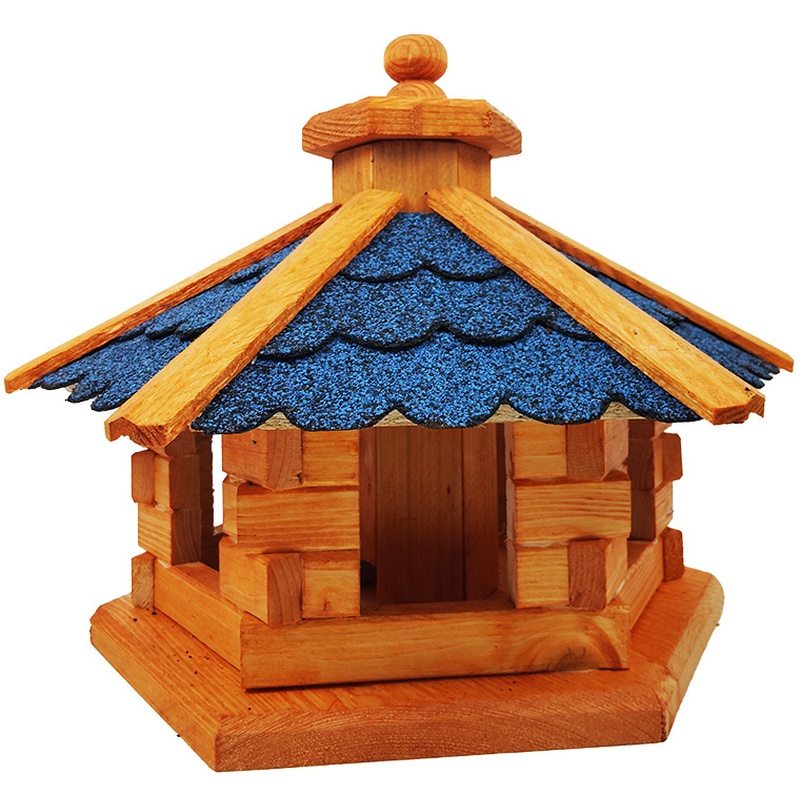 Mangeoire à oiseaux en bois avec récipient à nourriture