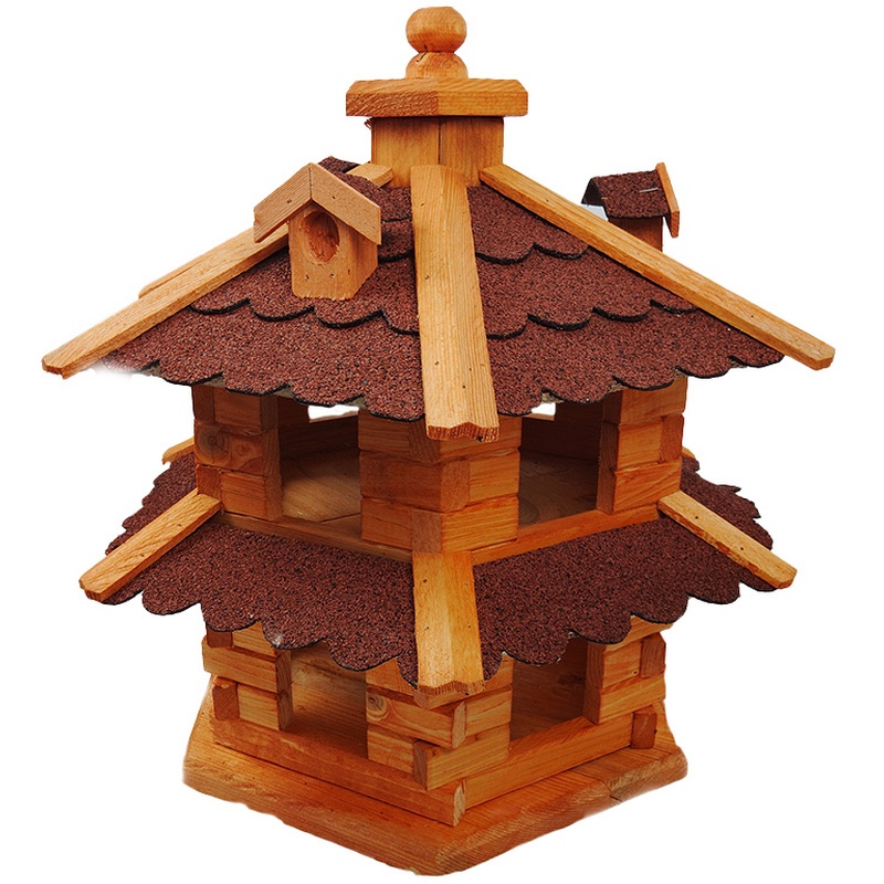 Mangeoire à oiseaux en bois avec récipient à nourriture et support