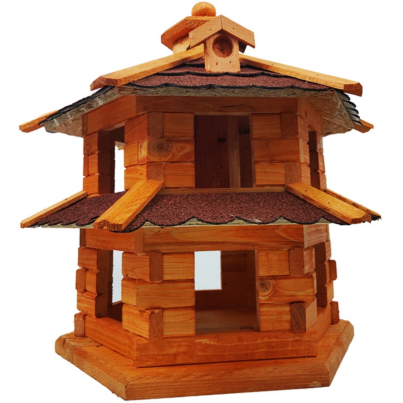 Mangeoire à oiseaux en bois avec récipient à nourriture