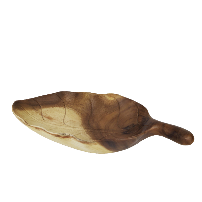 Bol en bois en forme de feuille avec anse