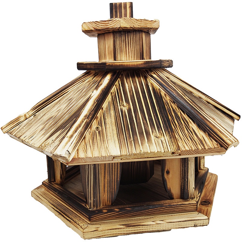 Mangeoire à oiseaux en bois avec récipient à nourriture 40 cm