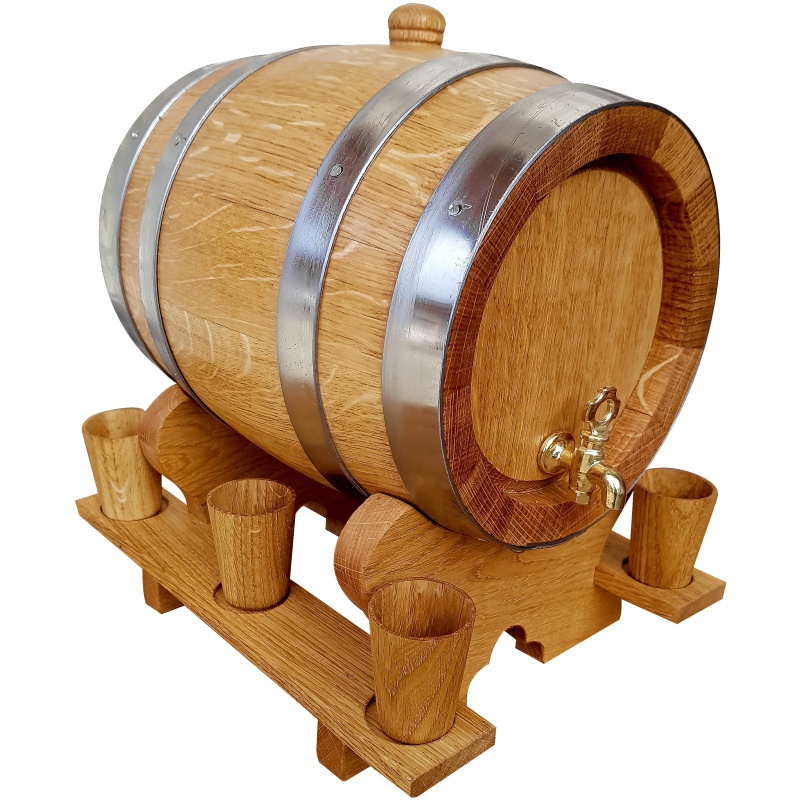Tonneau en chêne 2L+ 6 verres en bois, clair