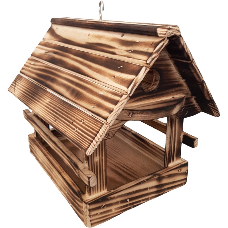 Mangeoire à oiseaux en bois brûlé