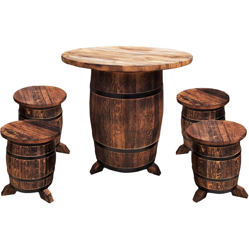 Table tonneau + 4 tabourets