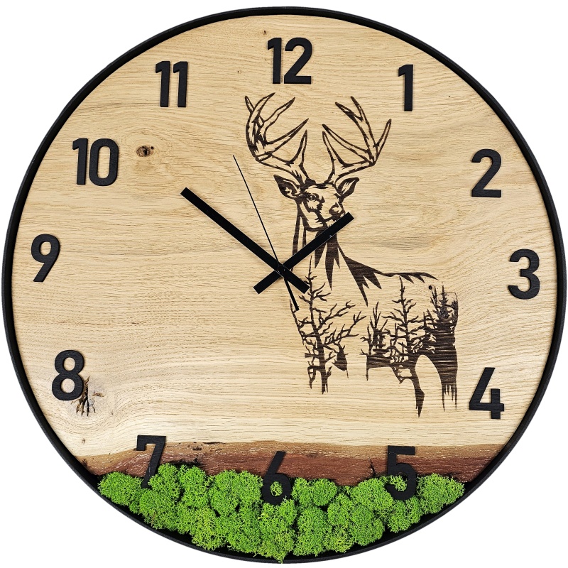 Horloge en bois avec mousse, cercle 50 cm