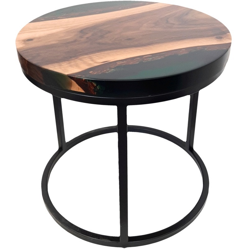 Table en bois de noyer avec plateau en métal