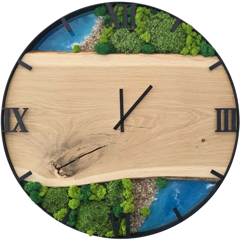 Horloge en bois avec mousse, cercle 60 cm