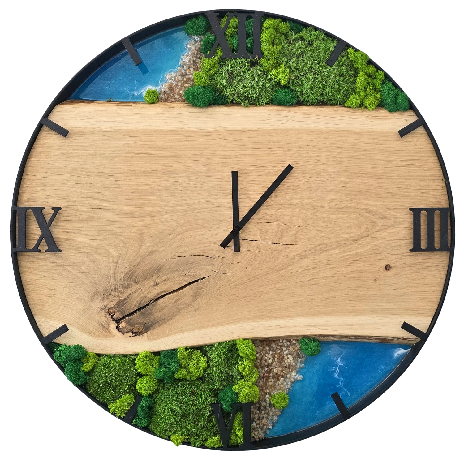 Horloge en bois avec mousse, cercle 50 cm
