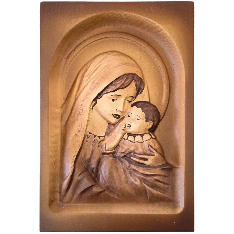 Tableau en bois de la Vierge Marie avec l'Enfant Jésus 25 x 36 cm