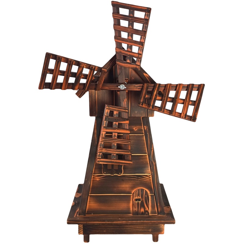 Moulin à vent de jardin en bois, rotatif, décoratif, foncé 110 cm