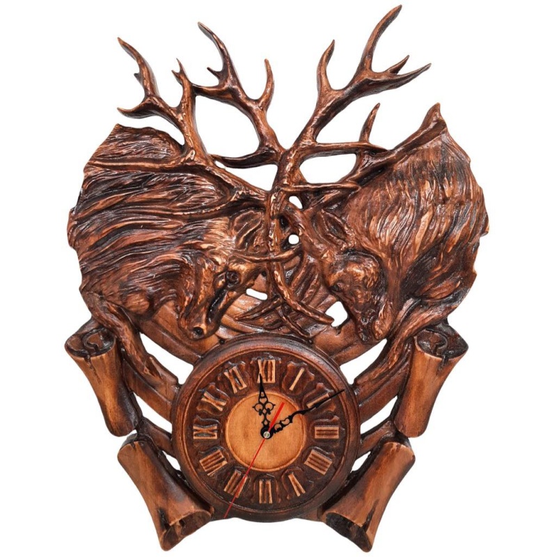 Horloge murale en bois, tête de cerf