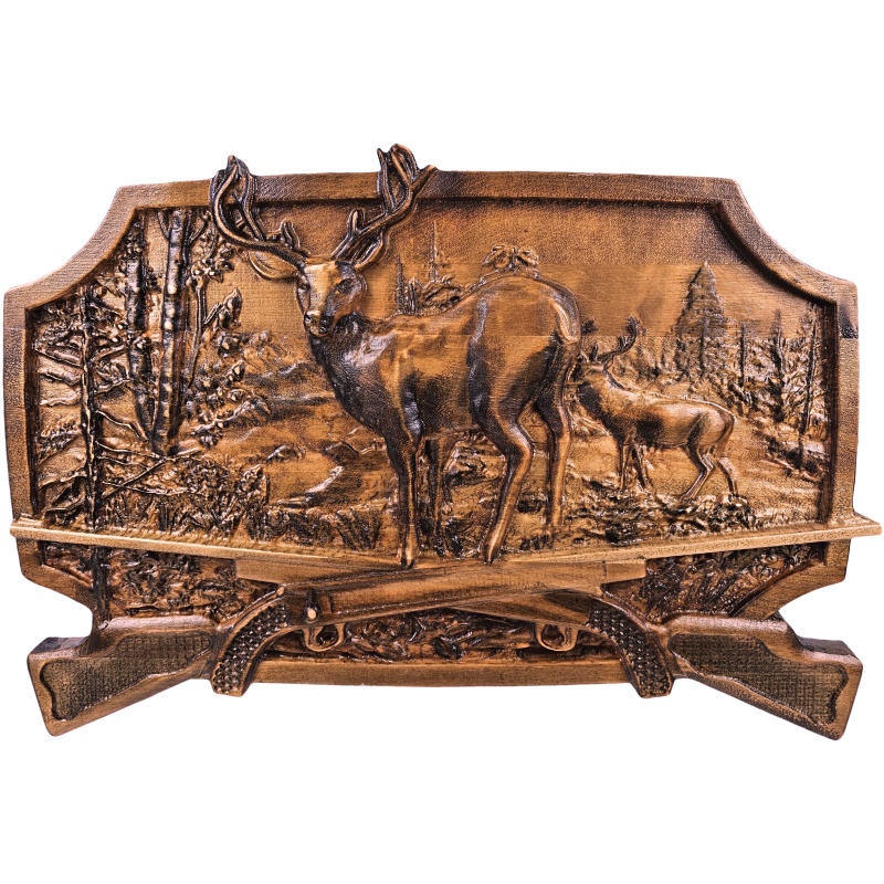Peinture en bois d'un troupeau de cerfs