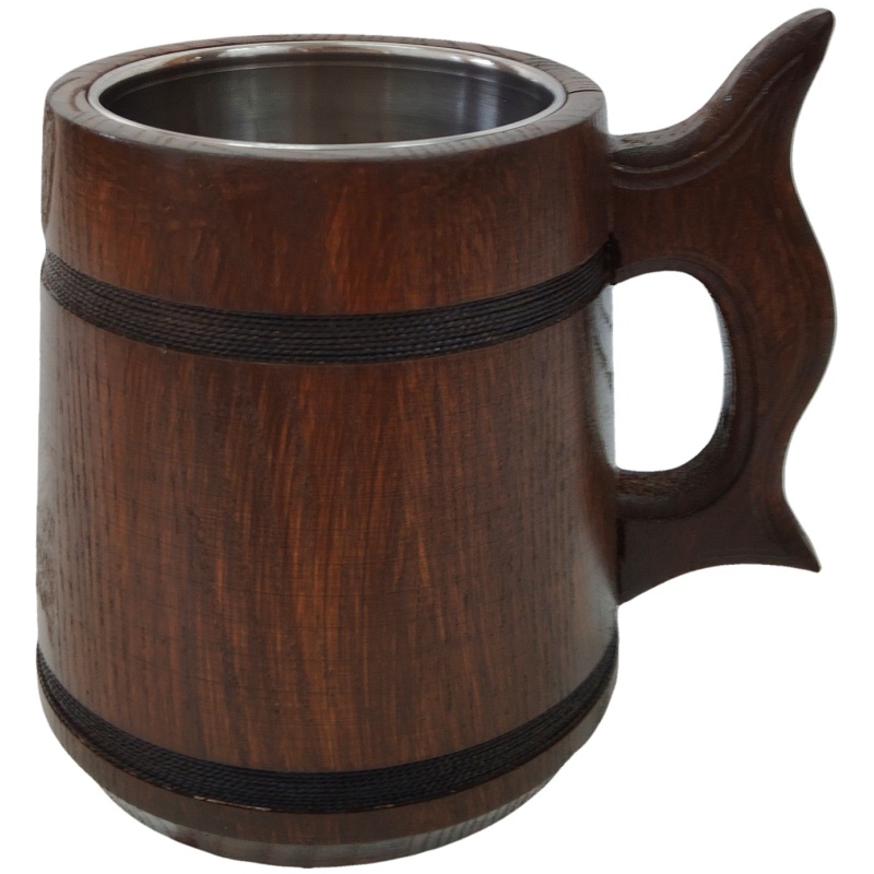 Tasse en bois faite à la main avec bords noirs 0,3 L et intérieur en acier inoxydable