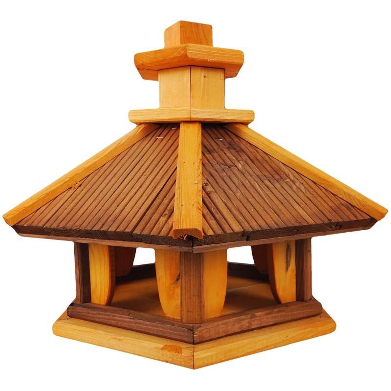 Mangeoire à oiseaux en bois avec récipient à nourriture