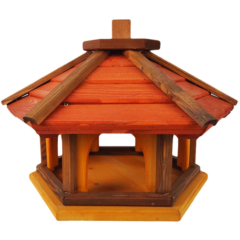 Mangeoire à oiseaux en bois avec récipient à nourriture