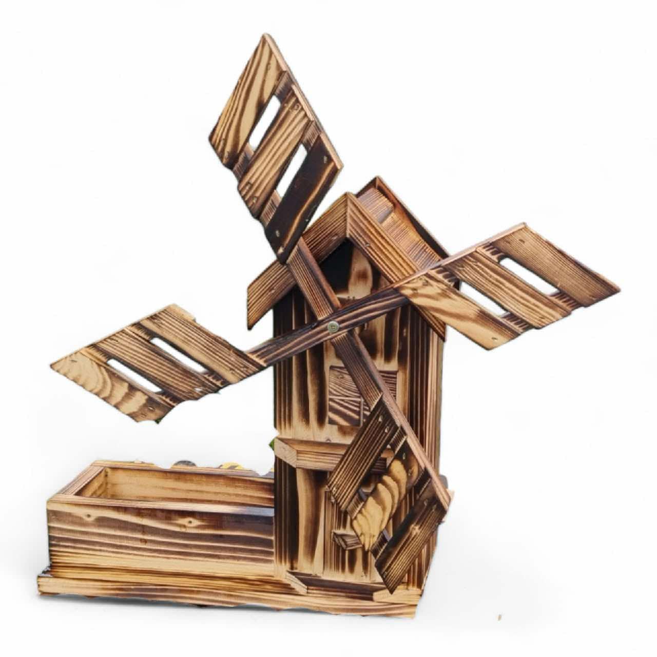 Pot de fleurs en bois en forme de moulin à vent