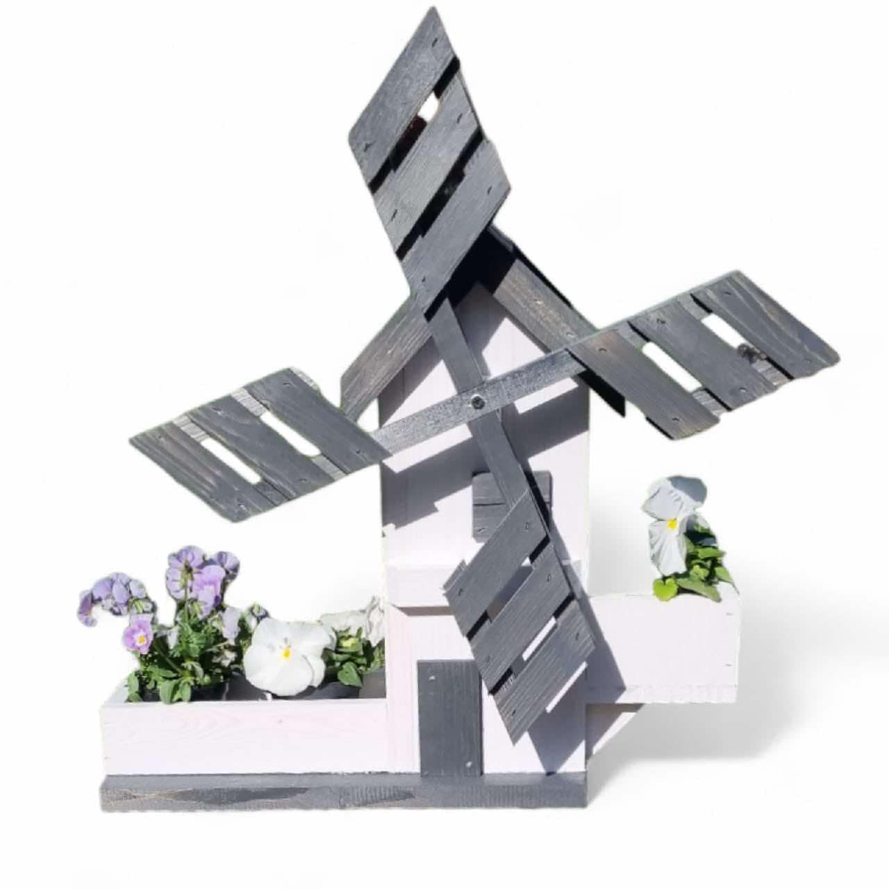 Pot de fleurs en bois en forme de moulin à vent