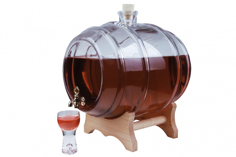 Tonneau en verre 4L transparent avec base en bois, robinet