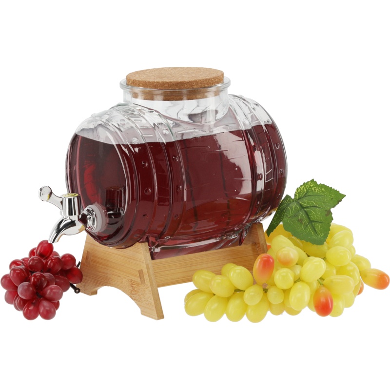 Tonneau en verre 3L transparent avec base en bois et robinet