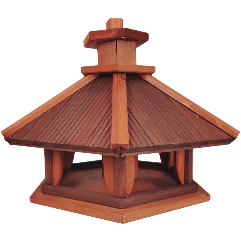 Mangeoire à oiseaux en bois avec récipient à nourriture