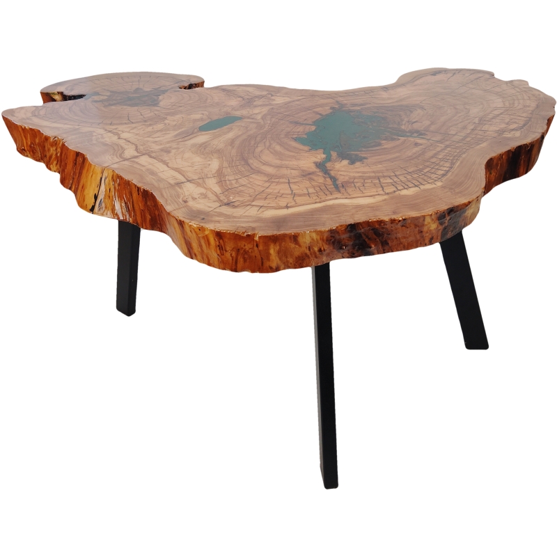 Table en noyer avec plateau en métal