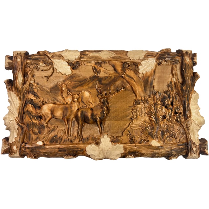 Image en bois d'un troupeau de cerfs