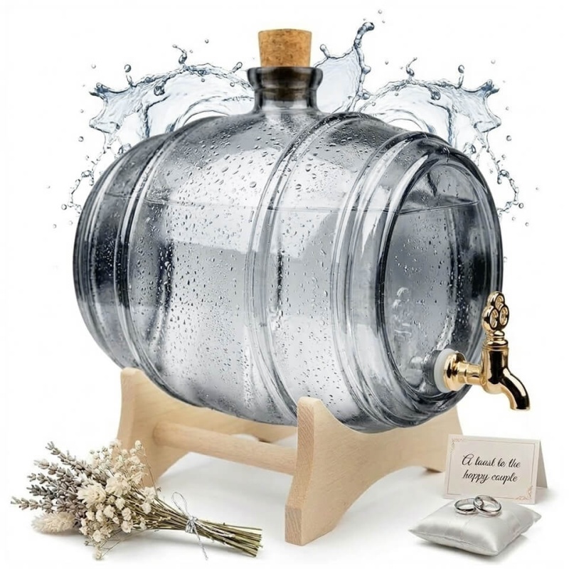 Fût en verre gris de 2 litres avec base en bois et robinet