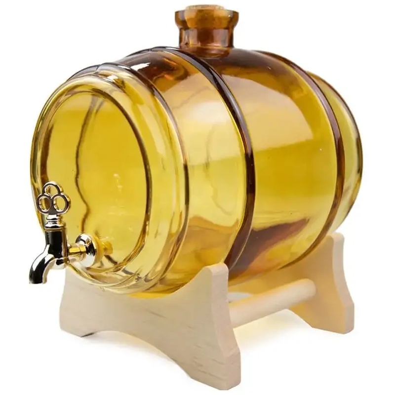 Fût en verre doré de 2 litres avec base en bois et robinet