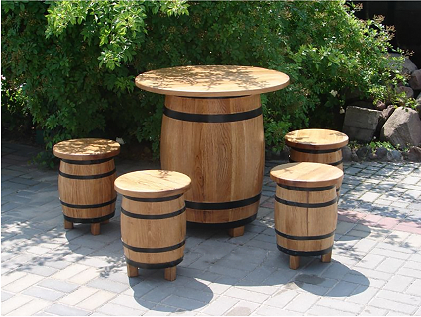 Table tonneau + 4 tabourets