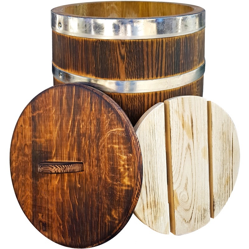 Fût en bois de chêne de 30 litres fait main pour le marinage des légumes, foncé