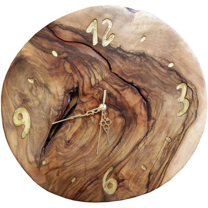Horloge murale ronde en bois de noyer