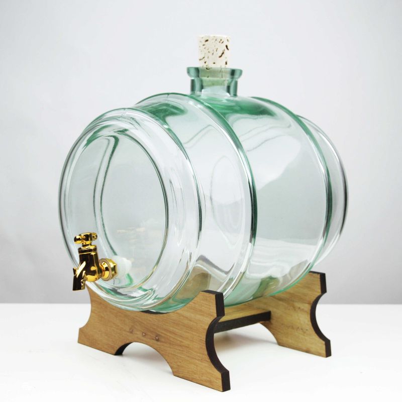 Tonneau en verre de 4 L avec abat-jour menthe, base et robinet en bois