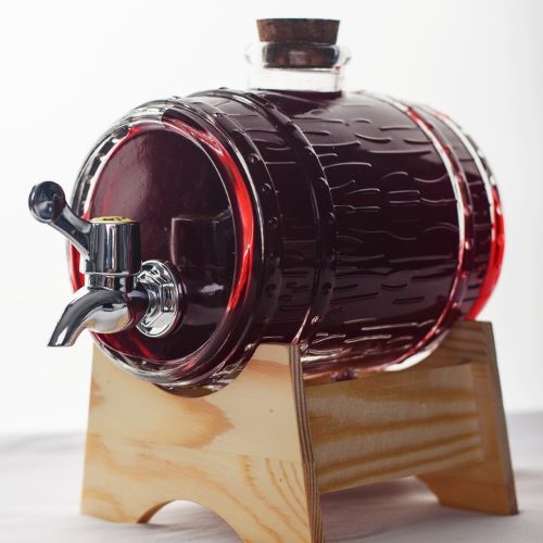 Tonneau en verre 3L transparent avec base en bois et robinet