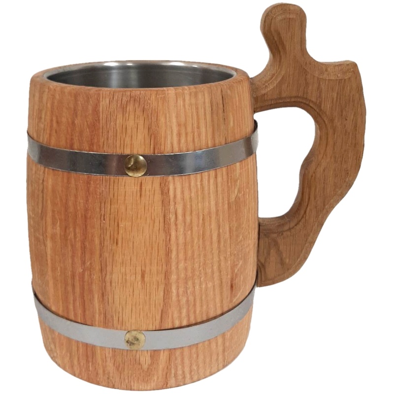 Tasse en bois faite à la main 0,5 L avec bords et intérieur en acier inoxydable