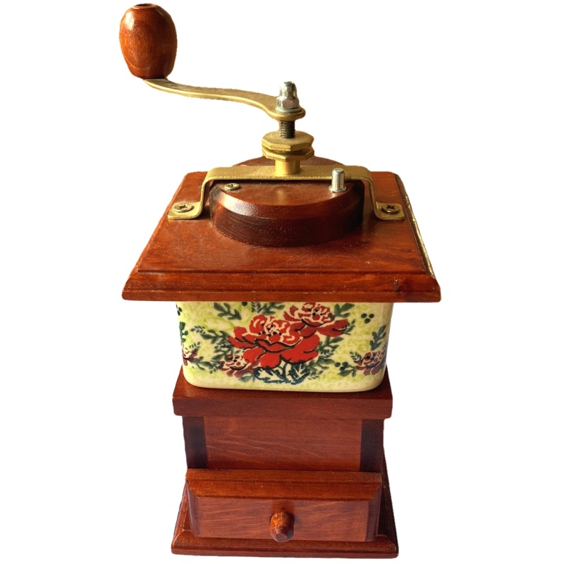 Moulin à café en bois avec motif floral