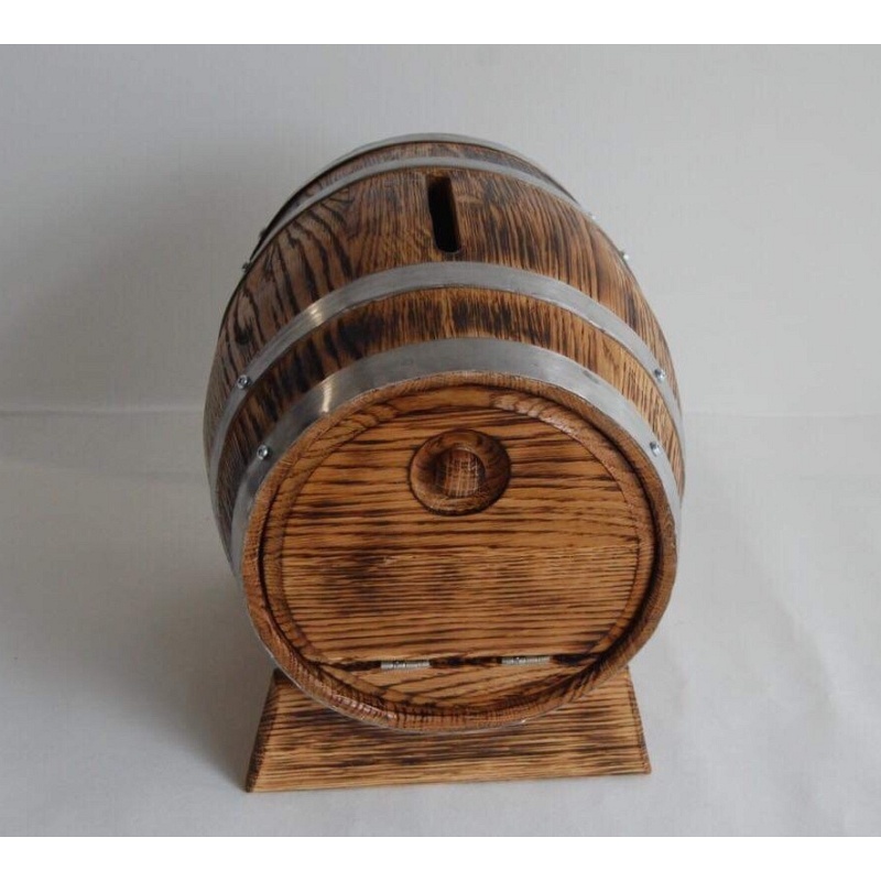 Tirelire en chêne faite à la main avec support 5L foncé/clair