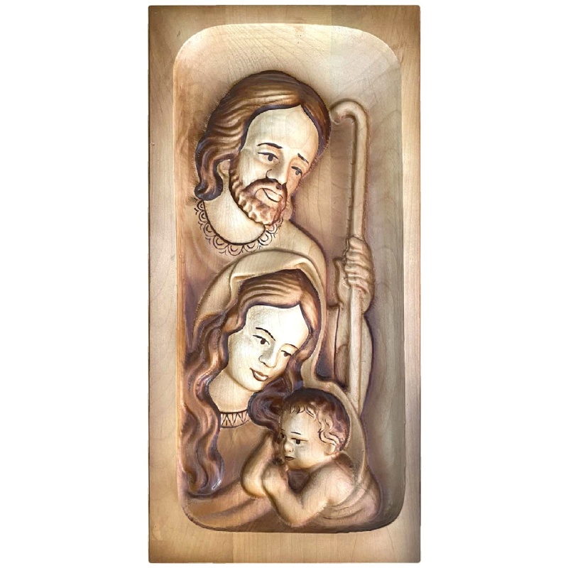 Tableau en bois de la Sainte Famille 20x42cm