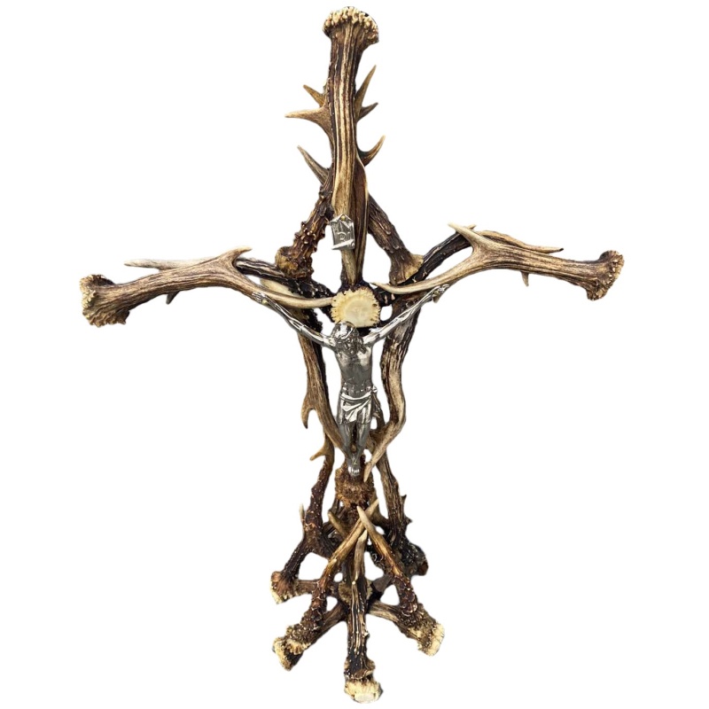 Croix en bois de cerf avec support, petite