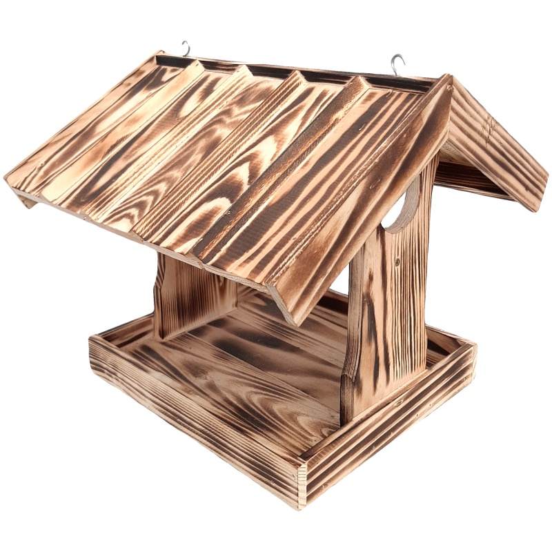 Mangeoire à oiseaux en bois, brûlée 31x30x27